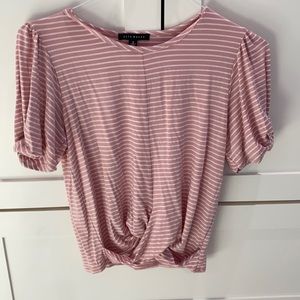 Pink and white striped blouse